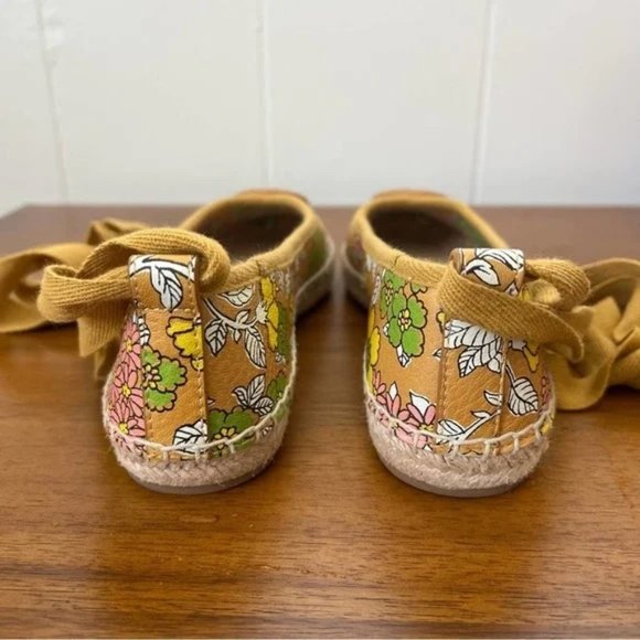 Tory Burch Minnie Rust Wallpaper Floral Leather Ballet Ankle Tie Espadrille Flat - Picture 5 of 6